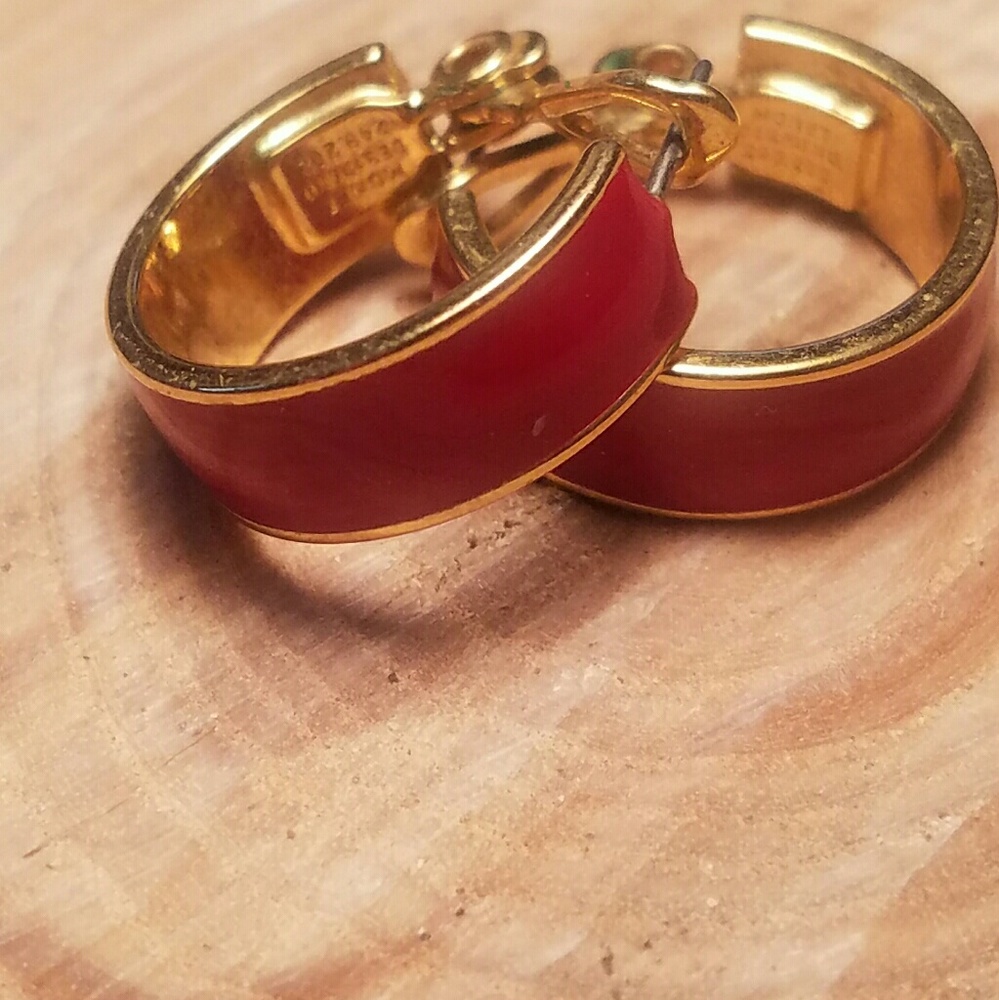 Monet vintage red enamel hoop earrings